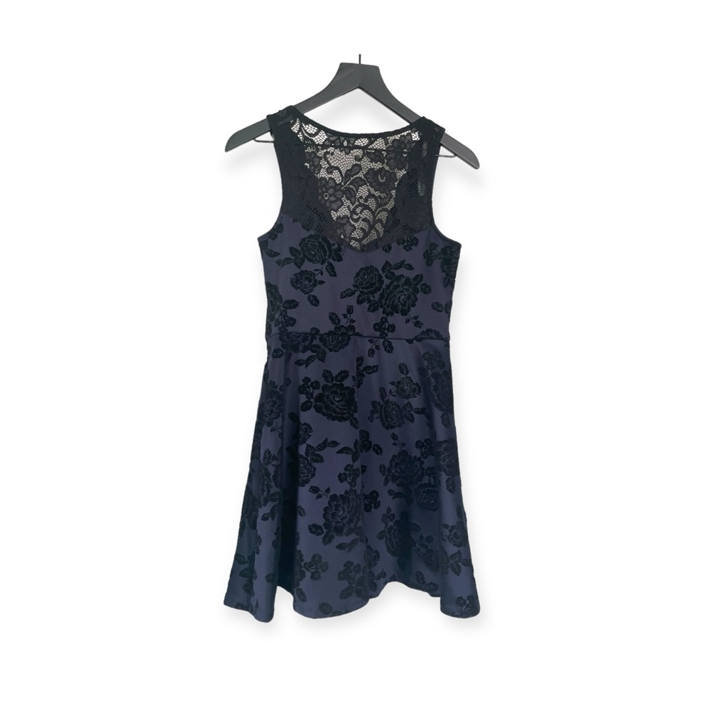 NWT Three Pink Hearts navy blue brocade and lace dress